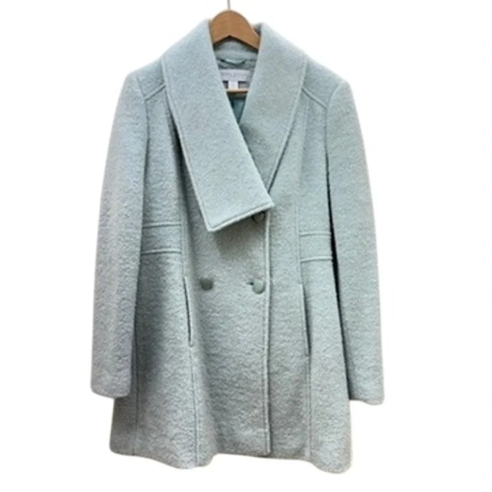 Edina Ronay London‎ Light Blue Boucle Wool Blend Double Breasted Coat Womens 8